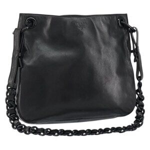 Authentic PRADA Chain Shoulder Bag Leather Black
